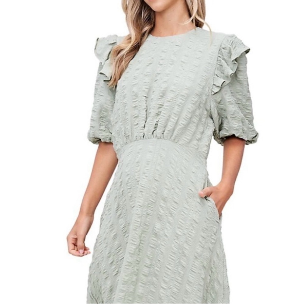 En Saison Maxi Dress Sage Green Long Dress Elegant Ruffle Sleeve Green Dress